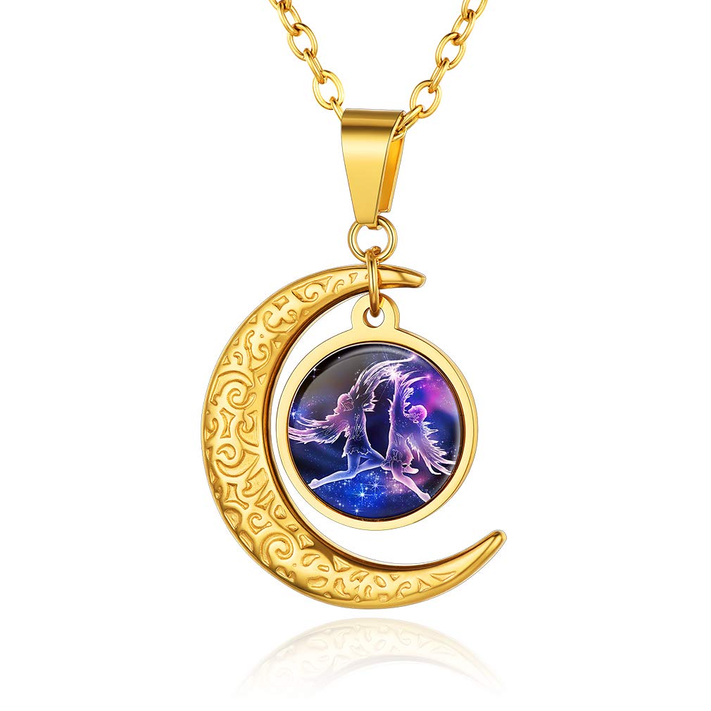Custom4U Constellation Necklace Gold Plated for Women Dainty Moon Shape Gemini Birthday Jewellery with Gift Packing