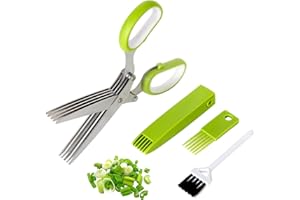 Styleonme Scissors Herb, Sharp Heavy Scissors for Cutting, Chopping and Cooking Fresh Garden Herbs, 5 Stainless Steel Blades and Covers, Vanilla Cutter Chopper Garden Kitchen Gadgets