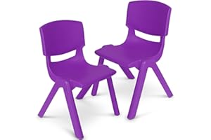 Playkidiz Kids Plastic Chair Set of 2- Preschool Chairs for Toddlers Kids 23" H - Stackable Kids Chairs with Perfect Design for School Playroom Daycare Home - Purple
