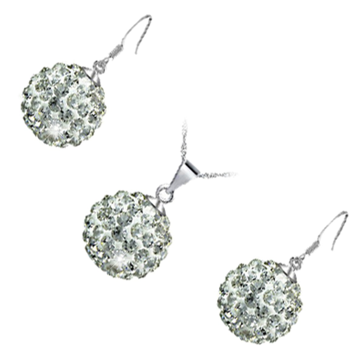 GWG Jewellery Set 925 Sterling Silver Coated Pendant Necklace and Earrings Adorned with Sparkling Diamond Clear Crystals Ball in Gift Box for Women
