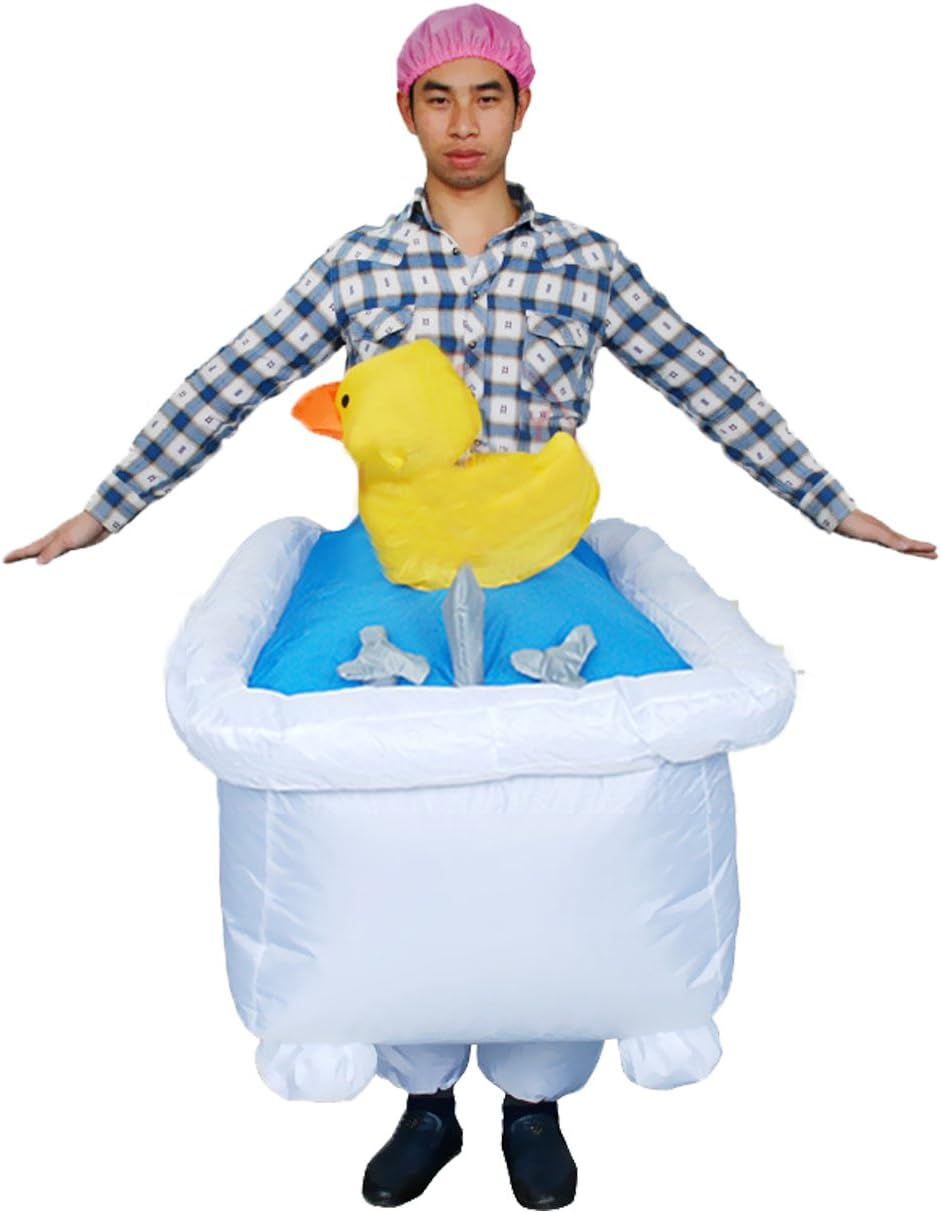 Snuter Halloween Funny Bathtub Fancy Dress Inflatable Bathtub Costume Lovely Duck Costume for Adult 1.5-2M