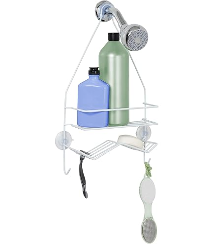 IDesign Milo Hanging Shower Caddy - Steel Organizer With 2 Shelves, 14 Hooks & Towel Bar | 9" X 4.5" X 21.25", Silver, No Drill Needed - View #6