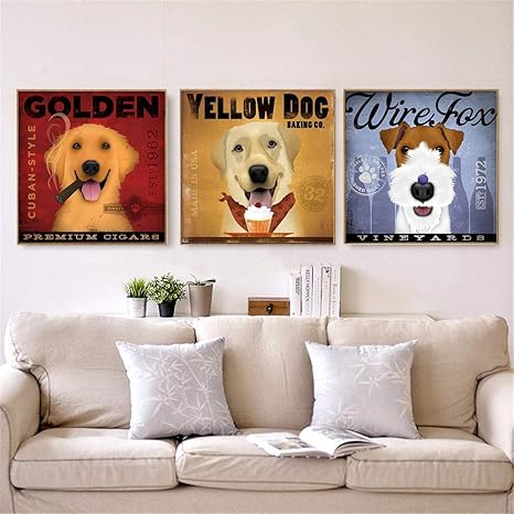 Amazon Jwjg巧妙な犬の飲み物ポスタープリントコーヒー生まれ犬壁アートパネルアートポスター ヴィンテージキャンバス絵画インテリア壁掛けおかしいpetlivingルーム寝室の装飾画40 40cm 3フレームなし ウォールステッカー オンライン通販