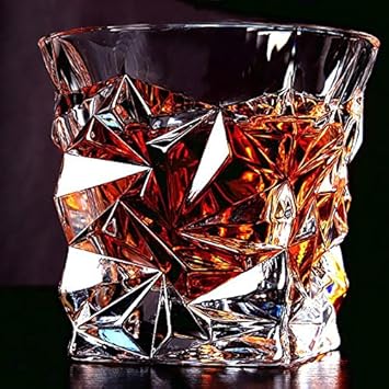 Prime Malik Digital Diamond Design Crystal Cut Whiskey Glass Set (300 ml) -Pack of 6