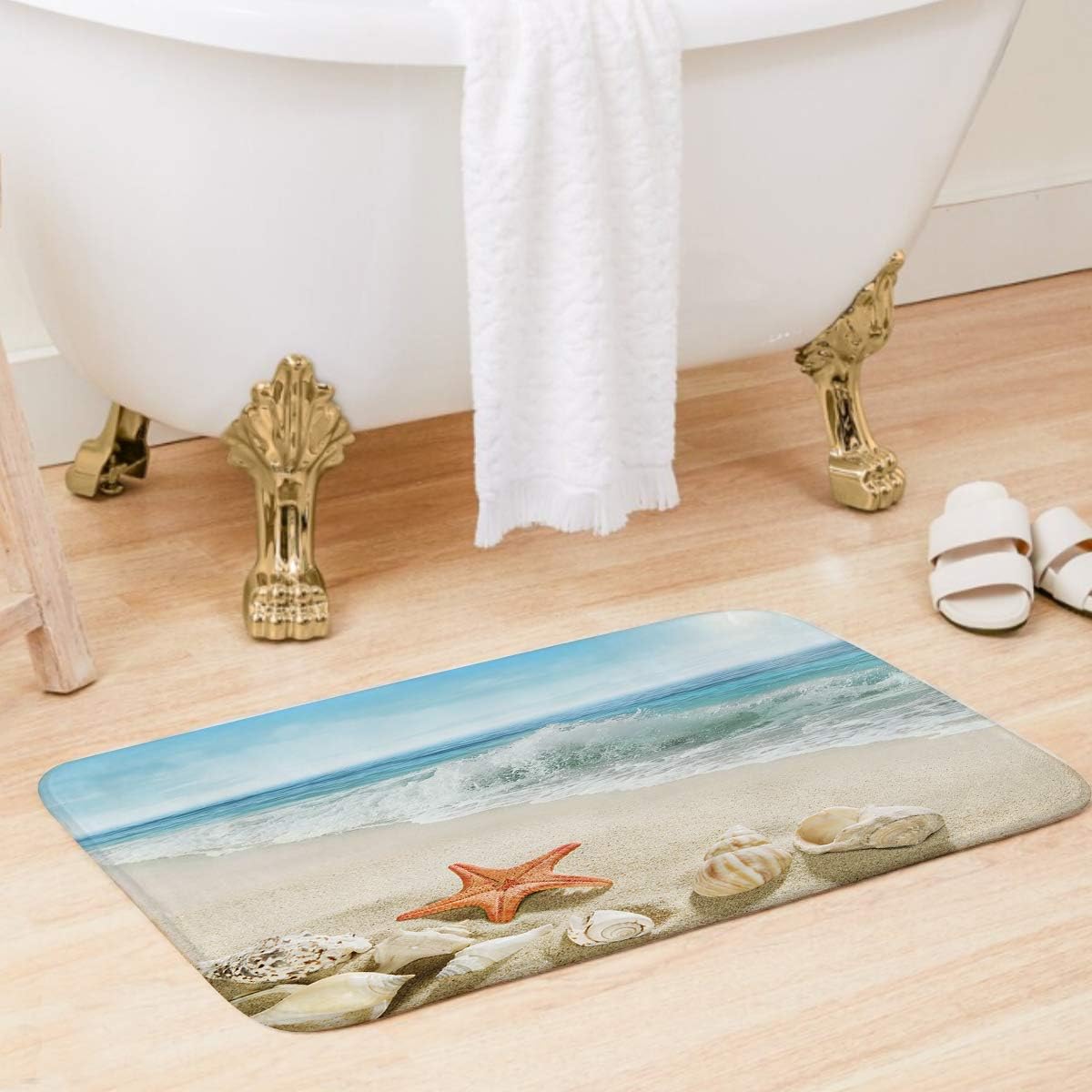 Borylin Starfish Shell Bathroom Rugs Ocean Sea Beach Bath Mat Non-Slip Soft Absorbent Bath Rug Kitchen Floor Carpet 24x16 Inch: Kitchen & Dining
