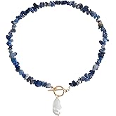 DEYOUM Bohemian Stone Pearl Choker Necklace for Women Dainty Natural Irregular Stone Choker Turquoise Beaded Lariat Necklace Simple Fashion OT Toggle Spiritual Handmade Jewelry