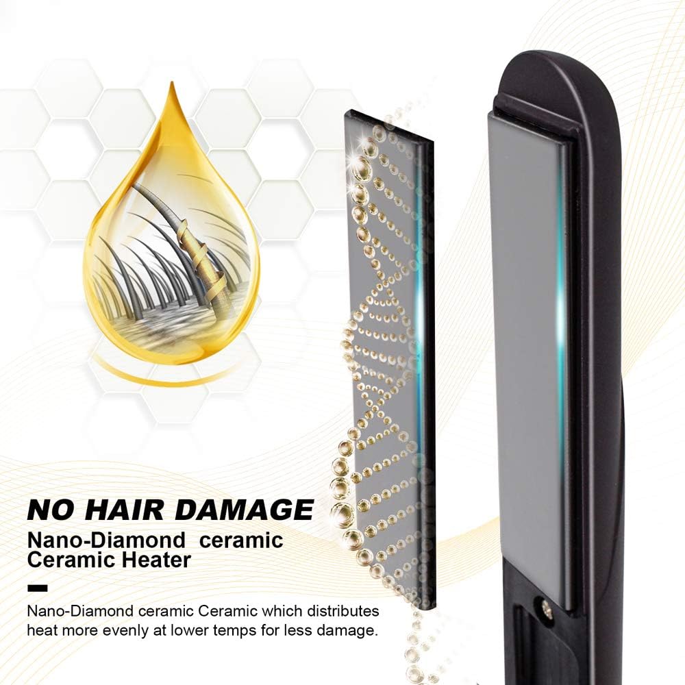 Mini Hair Straightener, Travel Flat Iron Dual Voltage 3/4 Inch Nano-Diamond Ceramic Tourmaline, Small Lightweight & Portable Travel Size Straightening Iron for Men & Women, Purple: Health & Personal Care