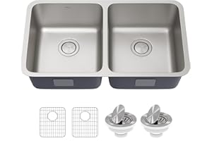 KRAUS Dex 33-inch Undermount 16 Gauge Stainless Steel Double Bowl Kitchen Sink, KA1UD33B