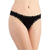 Jenni Intimates Black Cotton Blend Lace Thong Underwear Plus XXXL