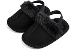 Baby Boys Girls Fluffy Fuzzy Slippers Close Toe House Home Slippers Faux Fur Slides with Strap Slip-on Shoes