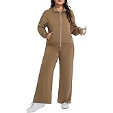 Auciccoo Plus Size Women 2 Piece Outfits Sweatsuits Zip Up Sweatshirt Wide Leg Sweatpants Lounge Set Casual Tracksuit