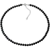 Kakikaki Natural Agate Choker Necklace Sterling Silver Round Beads Strand Necklace for Women
