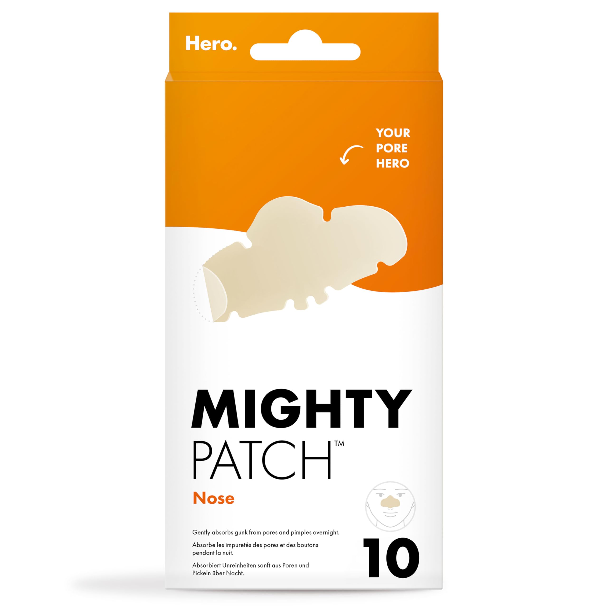 Hero Cosmetics Mighty Patch Nose, XL Hydrocolloid Spot Patches for Overnight Use, Absorb Gunk in 6 to 8 Hours, 10 Patches