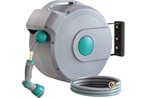 GILBEST 100 ft x 1/2" Retractable Garden Hose Reel | All-weather Water Hose Reel Wall Mounted | Any Length Lock & 180°Swivel, Water Hose with 10-Function Nozzle for Cleaning, Watering (Green)