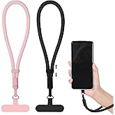2 Pack Phone Lanyard, Hand Wrist Strap with 2 Tether Tabs, Universal Adjustable Cell Phone Lanyard, Durable Anti Theft Strap Polyester Lanyards for Smartphones, Travel, Work, Events (Pink, Black)