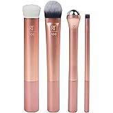 Real Techniques Prep and Prime Makeup Brush Set, Ideal for Exfoliating & Applying Primers, Moisturizers, & Serums, Skincare Tools, Synthetic Bristles, Cruelty-Free & Vegan, 4 Piece Set