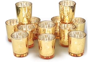 Volens Gold Votive Candle Holders Bulk, Mercury Glass Tealight Candle Holder Set of 12 for Wedding Decor and Home Decor