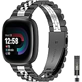 EZMVZKU Metal Watch Bands for Fitbit Versa 4/Sense 2/Versa 3/Sense Stainless Steel Replacement Strap for Versa 3/Versa 4 Wristband for Men Women
