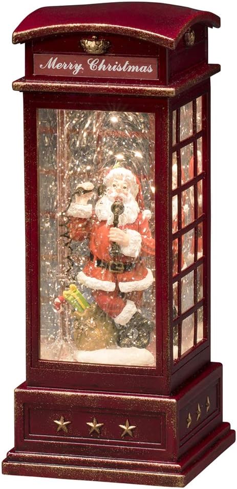 Konstsmide Lantern : Santa in Red Telephone Box, Water Filled : Battery Operated & Timer : 4363-550