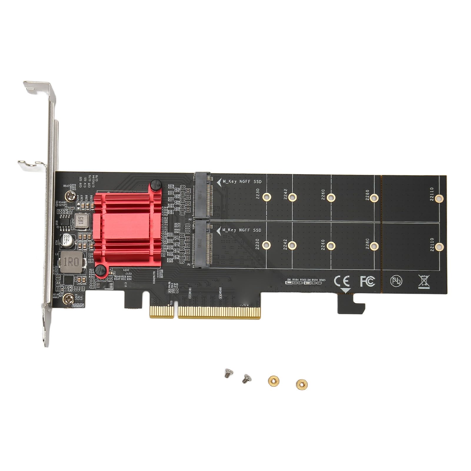 ASHATA Dual M.2 PCIe SSD Adapter Card, Dual NVMe PCIe Adapter, M.2 NVMe SSD to PCI e 3.1 X8 X16 Card Support NVMe SSD 2230 2242 2260 2280 22110 with PCIe Bifurcation Function