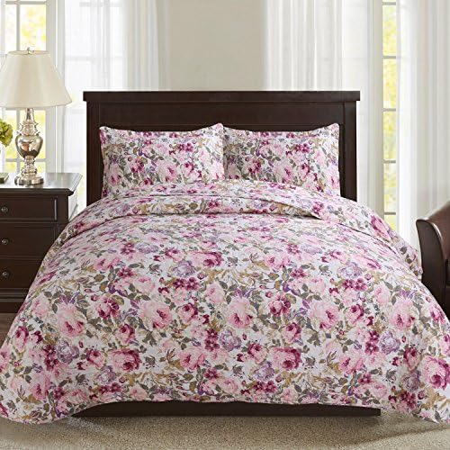 Hilin Fashion Microfiber Reversible Printing Quilt set Queen size with Shams,as Bedspread,Coverlet or Bed Cover-Soft,Lightweight and Hypoallergenic (SANDERSON CIPRIA, Queen)