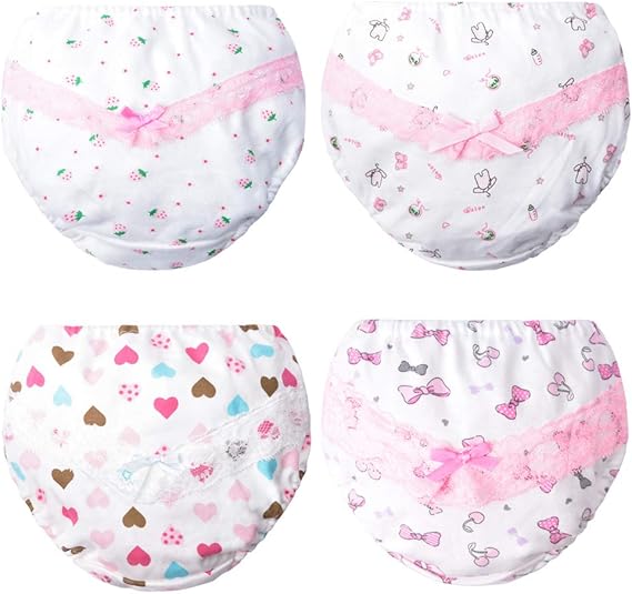 Amazon Qintian 綿100 子供用 ショーツ パンツ キッズ 下着 肌着 ドット リボン チェリー イチゴ柄 レース 入園準備 保育園 小学生 柔らか 150 ショーツ 通販