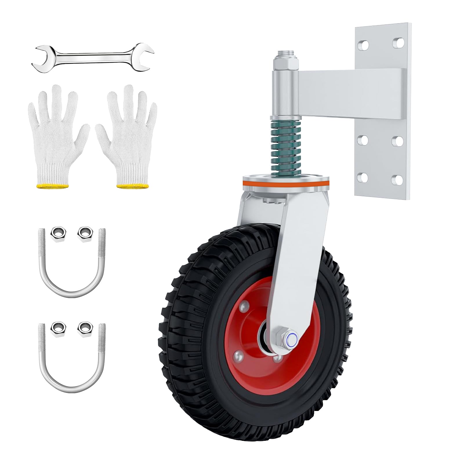 8in Fence Gate Wheel, Swivel Castors with Screws, Spring-Loaded Shock Absorber Tubular Gate Rollers, Wheel with Robust Suspension, For Tubular Gates, Metal Gates, Fence Gates, 600 Pound Load Capacity