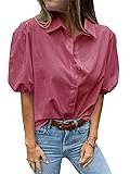 Tankaneo Women's Button Down Shirts Short Puff