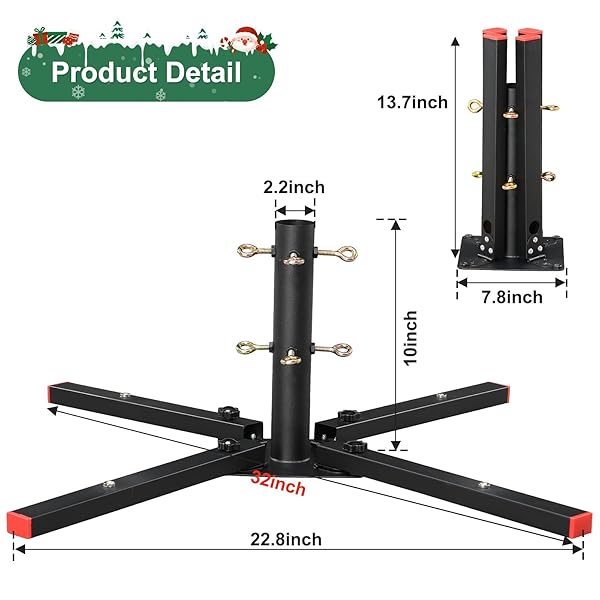 NEZHEIZERY CHRISTMAS TREE STAND FOR 6-10 FT TREES WITH MAGNETIC STORAGE – HEAVY DUTY METAL BASE, 4-WAY LOCKING SCREWS, SCRATCH RESISTANT MATTE BLACK FINISH
