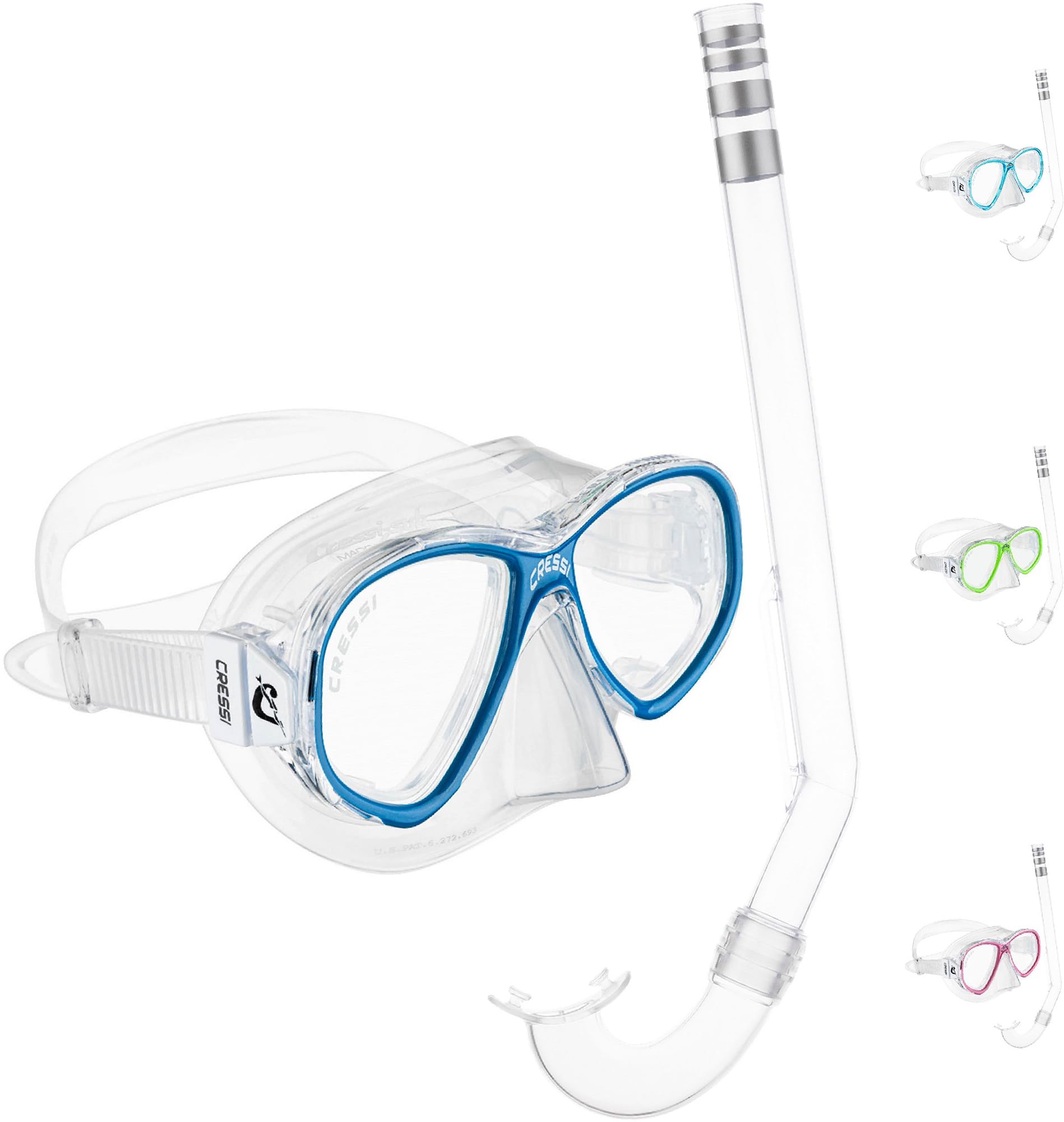Cressi Perla Jr Snorkeling & Apnea - Combo Set Maske Perla Jr + Schnorchel Minigringo, Transparent/Blau, Einheitsgröße, Junior Unisex