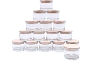 SHOWIN 4 OZ Thick Candle Jars for Making Candles 16 Pcs,Empty Jars with Wood Lids for Candle Making, Sample Container, Clear
