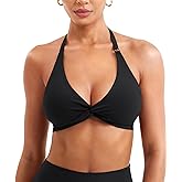 YEOREO Halter Sports Bras for Women Low Impact Removable Padded Adjustable Deep V Bra Seamless Workout Gym Crop Tops