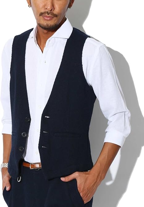 Amazon ジレ 綿 麻 リネン 薄手 綿麻混 3b Bitter ベスト メンズ 綿麻 綿麻ベスト ネイビーl ベスト 通販