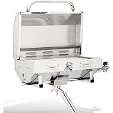 304 Stainless Steel Boat Grill, Portable Propane Marine Grill with Rod Holder Mount, Pontoon Boat BBQ Grill, 208 Sq.In Cooking Area