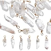 OLYCRAFT 40Pcs Natural Quartz Crystal Pendants Copper Wire Wrapped Pendants Natural Stone with Golden Copper Wire Clear Crystal Gemstone Pendant for Earring Necklace Bracelet Jewelry Making