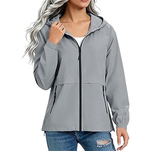 biqikav Women Lightweight Windbreakers Hooded Athletic Zip Up Jackets | Hidden Seam Pockets, Smooth Matte Finish, Elasticized