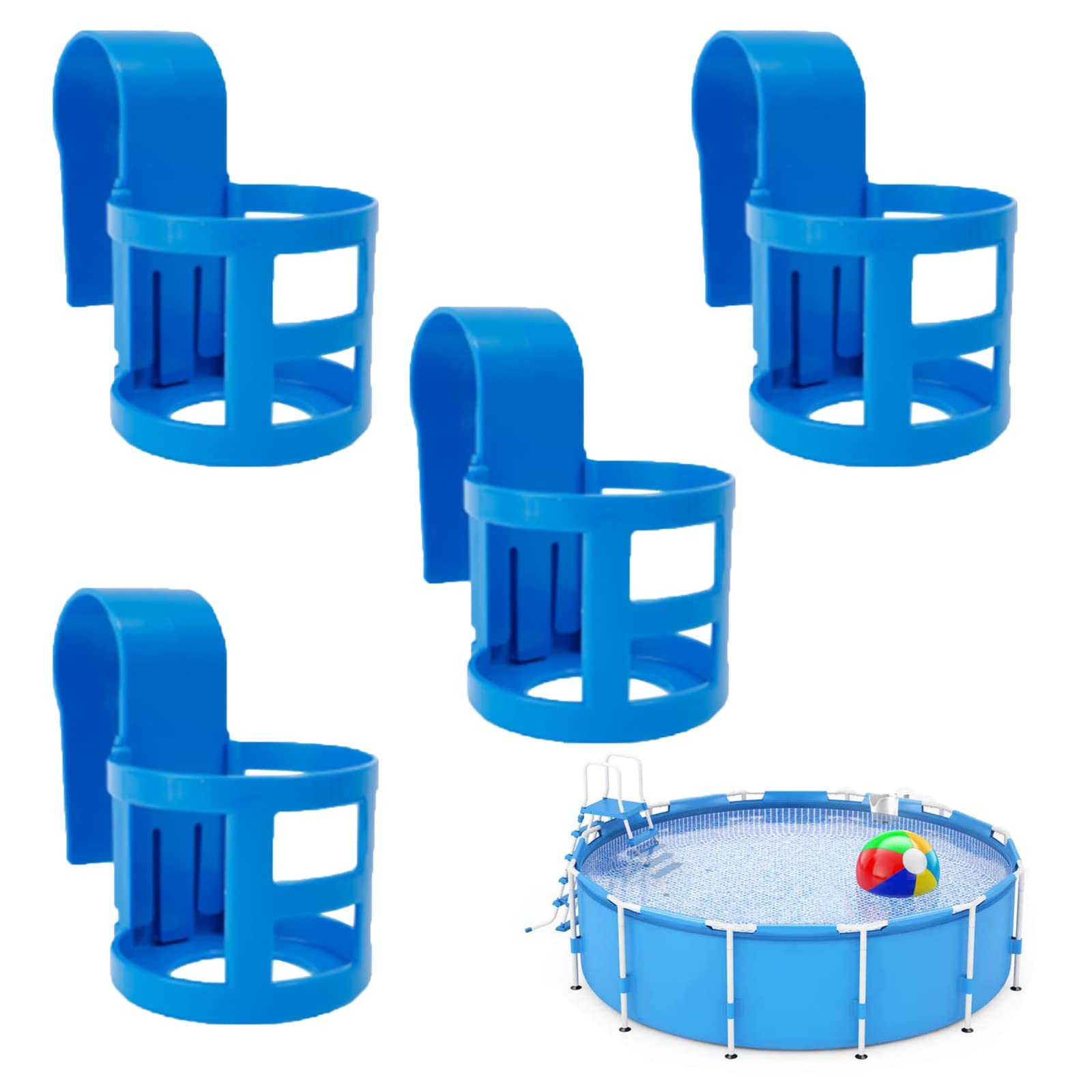 Photo 1 of 4-Pack Poolside Cup Holders for Above Ground Pools, Pool Cup Holder for Refreshing Drinks, Only Fits 2 Inch Or Less Round Top Bar - Strong and Durable Easy to Use Clip-On No-Spill Cup Holders (Blue)