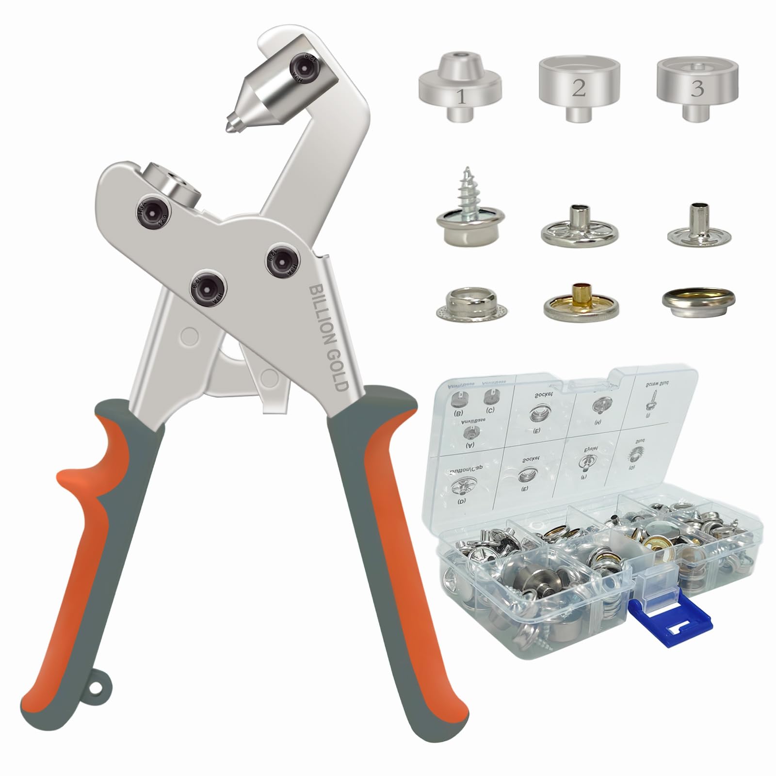 Photo 1 of Snap Fastener Tool, BILLION GOLD Canvas Snap Kit, Heavy-Duty Snaps Tool for Boat Covers, Canvas, Leather, Tarps - 20 Sets Snap Buttons