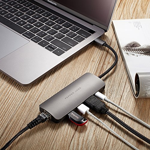 Pepper Jobs USB C 3.1 Hub with Gigabit Ethernet,2 USB 3.0 Port,HDMI Port,And PD Port,Type C Charging Hub for 2016 2017 MacBook Pro 13 15, MacBook 12, Dell XPS