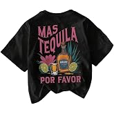 SHENHE Women's Y2K Graphic Tequila Shirt Casual Short Sleeve Crew Neck Loose Summer Tshirt Tops