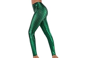 Alaroo Halloween Shiny Fish Scale Mermaid Leggings for Women Pants S-4XL