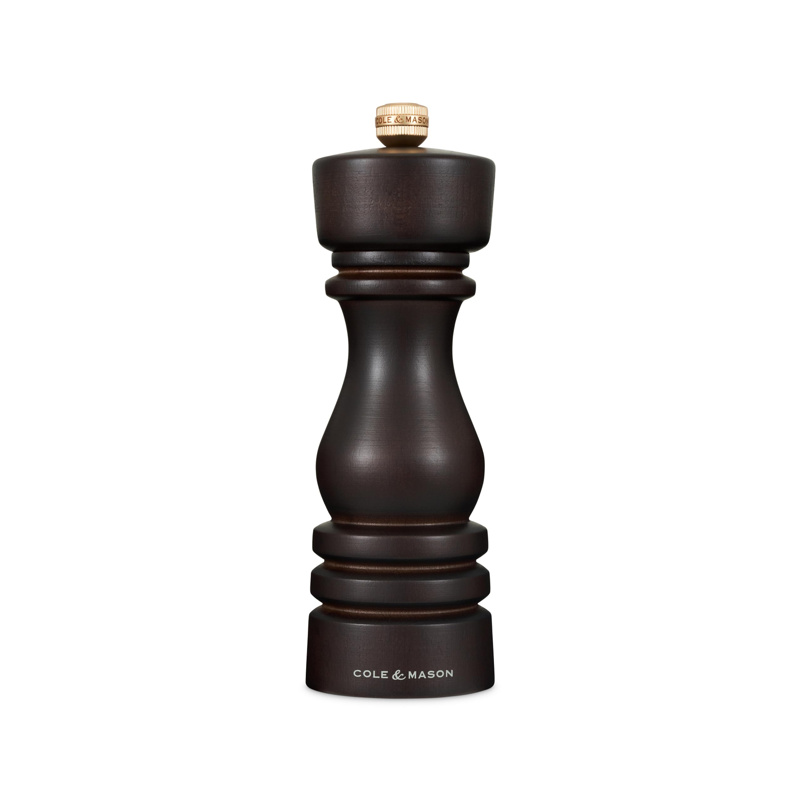 Cole & Mason London Chocolate Wood Pepper Mill, Precision+ Carbon Mechanism, Pepper Grinder with Adjustable Grind, Beech Wood, 180mm, Seasoning Mill, Lifetime Mechanism Guarantee