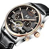 ORIGINAL STAINLESS STEEL AUTOMATIC TOURBILLION MEN'S BLACK GENUINE LEATHER BAND WATCH
