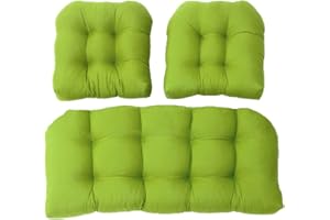 Outdoor/Indoor All Weather Tufted Wicker Chair Cushions of 3 Pieces, 1 Loveseat and 2 U-Shape Waterproof Cushions for Patio F
