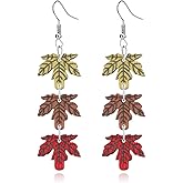 coadipress Cute Thanksgiving Turkey Pumpkin Maple Leaf Dangle Earrings for Women Lightweight Holiday Dangle Earrings Thanksgiving Fall Wooden Earrings