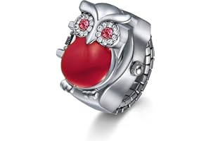 JewelryWe Women Men Finger Watch Stylish Owl Flip-Open Cover Quartz Analog Ring Watches, Adjustable Size, for Christmas