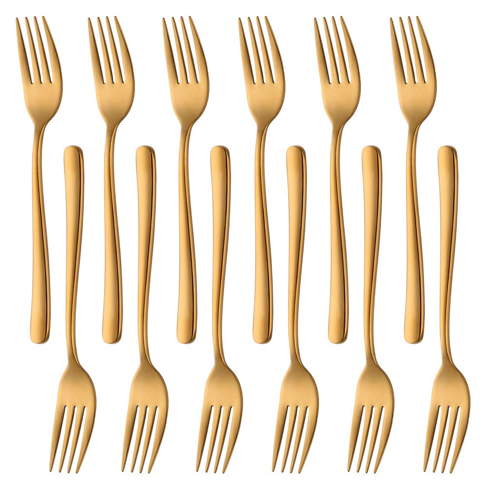 SUNSENGEUR Stainless Steel Mini Forks Set of 12, Gold, Mirror Finish, 7.3 Inches