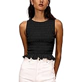 Women Shirred Tank Top Ruffle Sleeveless Tanks Frill Smocked Halter Cami Tops Summer Streetwear
