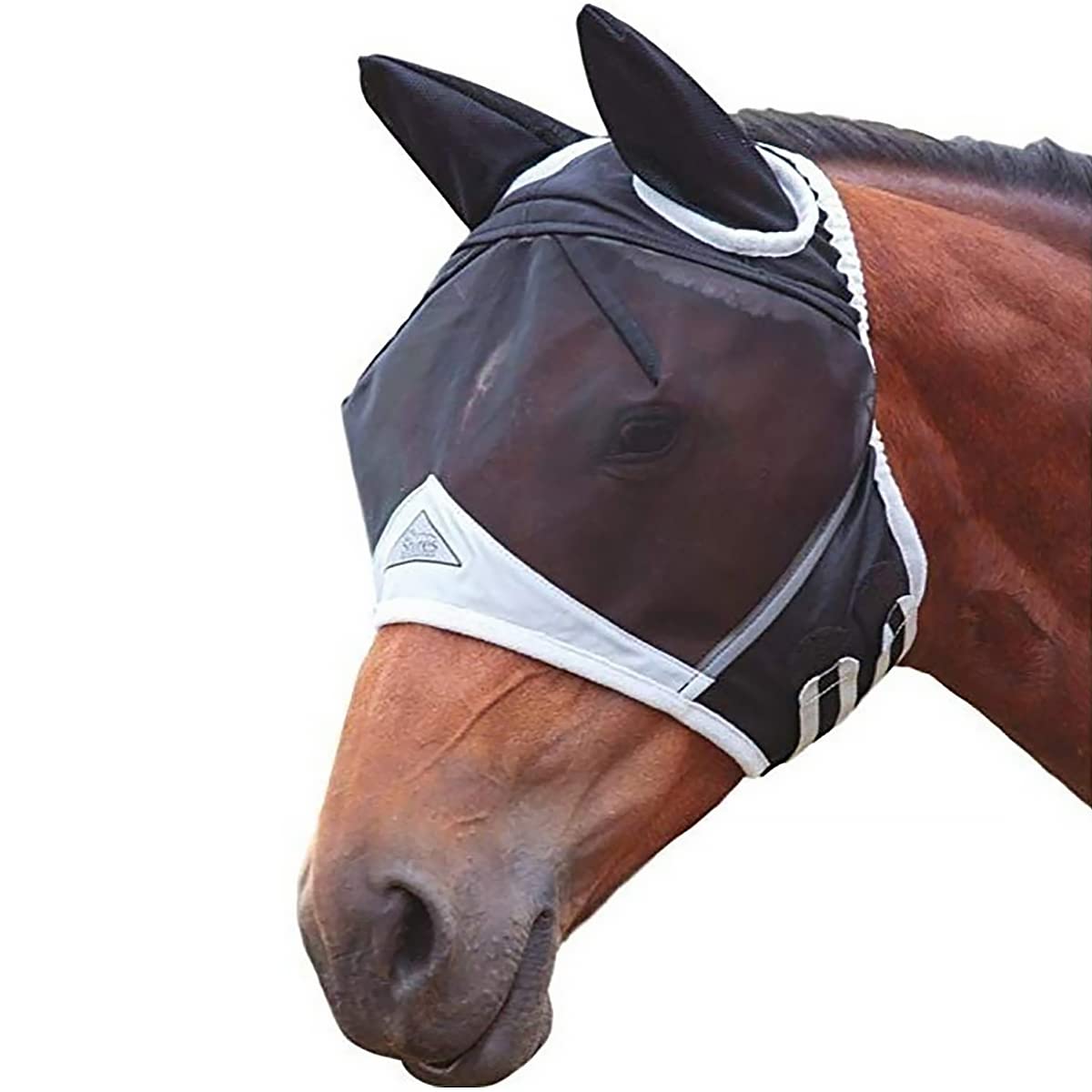 TopHomer Fine Mesh Fly Mask With Ears Breathable Horse Mask Anti Mosquito for Horse Black&White S