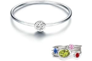 SENPOTLY 925 Sterling Silver Mother Child Birthstone Stackable Rings Set Mother Ring with Birthstone Mother Daughter Family Ring Mother's Day Jewelry Gifts for Wife